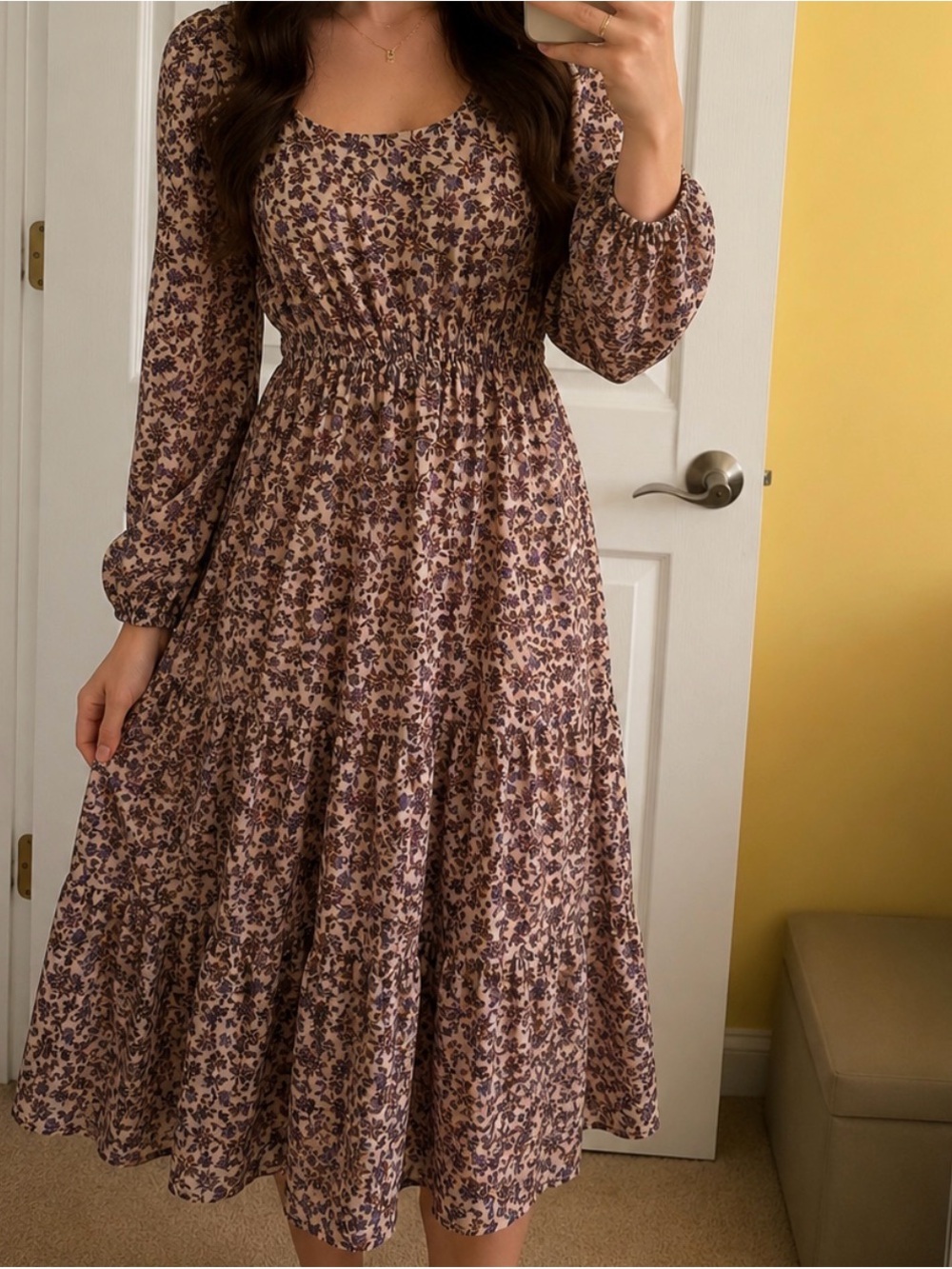 bagatelle Mauve Floral Smocked Waist Maxi Dress